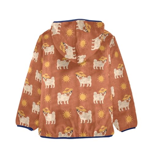 Pug Dog in Hat Summer Girls Fleece Jacket Girls Fall Jacket Girls Zip Up Hoodie Girls Sherpa Jacket 2-10T2