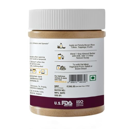 Image of Pintola Almond Butter Creamy 200g - All Natural Unsalted Butter, Healthy Almond Butter Unsweetened for Bread Spreads, Vegan