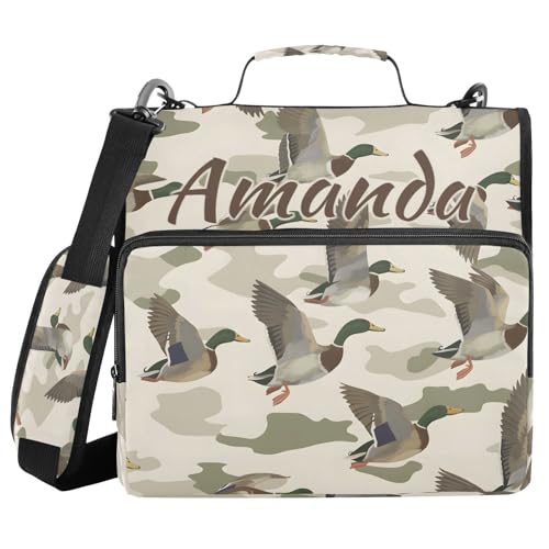 Image of Custom 3 Ring Zipper Binder Wild Duck Camouflage Personalized Name 1.5 inch Binders Large Capacity Multi Pockets for School Office Supplies