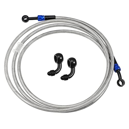 Manguera de freno AN3 de 220cm con conectores de 28 y 90 grados para moto en tono plateado