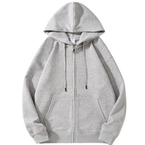 Men's Lightweight Loose Solid Hoodie Cotton Full-Zip Coat Women's Casual Long Sleeve Sweatshirt Outwear
