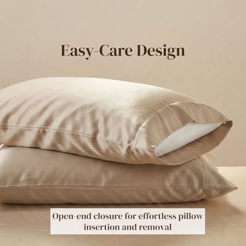Image of Beckham Hotel Collection Pillowcases Queen Size Set of 2, Cool Touch Cotton Sateen Fabric, 500TC, Silky Smooth & Soft, Open End, Sand