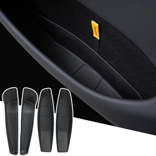 Qlhshop Front Rear Door Pocket Liners Compatible with 2025 2026 New Tesla Model Y Juniper Side Door Organizer Tray Inner Storage Insert Protector Interior Accessories - TPE Material, Black, 4 Pieces by Qlhshop - Used condition - US$27.19