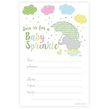 Elephant Baby Sprinkle Invitations - Boy or Girl Gender Neutral - Fill In Style (20 Count) With Envelopes