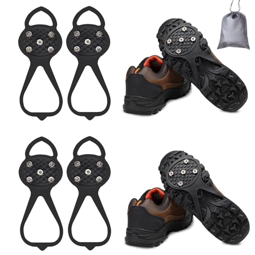 LACE INN Non Slip Gripper Spike, Ice Grippers Traction Cleats Snow Shoe Spikes Grips Crampons with 10 Steel Studs Cleats 2 Pair