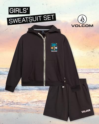 Volcom Girl's Sweatsuit Set - Long Sleeve Full Zip Up Hoodie Sweatshirt and Sweat Shorts Set for Girls (Sizes: 4-12)2