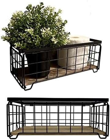 Metal Wire Storage Basket Bin for Toilet Paper, Coffee Pod cups, Towel, Shampoo, Toilet Tank Tray Decor Box, Kitchen basket for Countertop Cabinet Laundry, Bathroom Basket Toilet Tray- Black SHIN·YIK