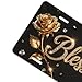 UEQIKI Gold Rose Blessed Front License Plate for Women Car Vanity Plates Decorative Aluminum Metal Cute Novelty License Plate Cover for Men 6x12 Inch (4 Holes)