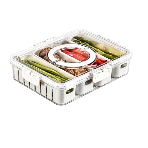 Eanpet Divided Veggie Tray With Lid And Handle 4 Compartment Serving Tray Portable Travel Snack Storage Containers Stackable Snackle Box Charcuterie Container For Fruit,Vegetable,Salad cover