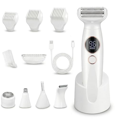 Carehabi 5 en 1 Afeitadora Eléctrica Mujer & Depiladora Zona Íntima   Rasuradora Femenina Impermeable IPX7 para Bikini, Cara, Cejas y Cuerpo   Máquina de Afeitar con Base de Carga USB (Lady Shaver)