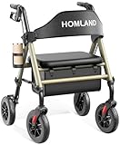 HOMLAND Walkers for Seniors with Seat, Foldable Rollator Walker, Reinforced Aluminum Frame, 8