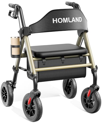 HOMLAND Walkers for Seniors with Seat, Foldable Rollator Walker, Reinforced Aluminum Frame, 8