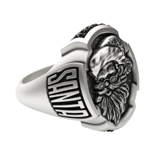 SilversByAule Santa Claus Sterling Silver Signet Ring, Christmas Holiday Design, Oxidized Relief with Believe Text