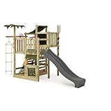 FATMOOSE Spielturm Klettergerüst CrazyCoconut Club XXL mit anthraziter Rutsche & Plane, Outdoor Kinder Kletterturm mit Sandkasten, Leiter & Spiel-Zubehör für den Garten