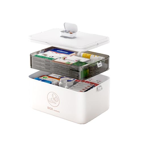 JWShang Organizer per medicinali con portapillole e manico, contenitore portatile di grande capacità per medicinali a prova di umidità (2 ripiani)