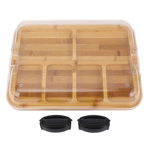 Para Charcuterie, para bambú, tablero de corte con compartimentos y tapa de bloqueo transparente, de doble cara, para servir queso