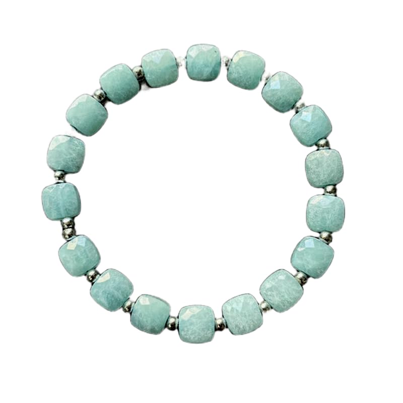 Bracelet amazonite naturelle pierre bleue taillée 19 cm bijou empilable