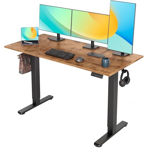 Image of YDN Electric Standing Desk Adjustable Height, 55 x 24 Inches Sit Stand up Desk with Memory Presets & Cable Management, Home Office Desk for Office & Computer Workstation, Black Frame /Rustic Brown Top