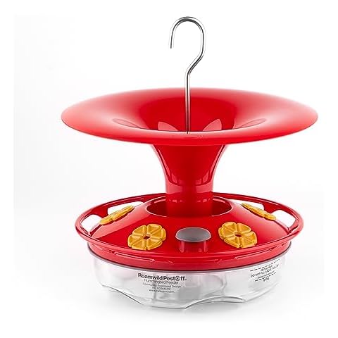 Roamwild Hanging Hummingbird Feeder for Outdoors with Double Moat Guard Technology | 5 Feeding Stations with Quick Easy Filling Port | 20 fl oz Nectar Large Capacity - Purple Petals (Yellow) Cover