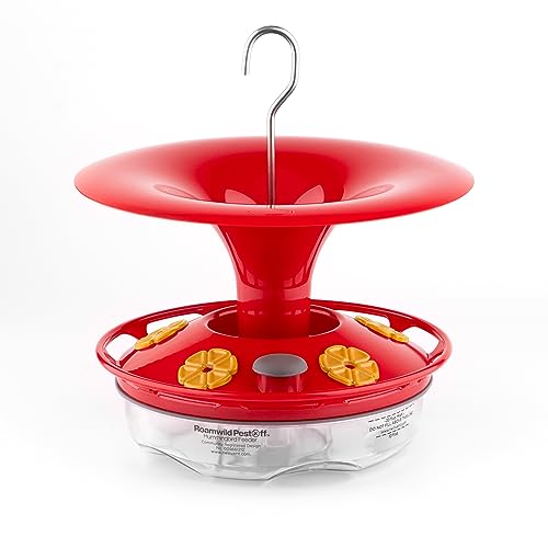 Roamwild Hanging Hummingbird Feeder for Outdoors with Double Moat Guard Technology | 5 Feeding Stations with Quick Easy Filling Port | 20 fl oz Nectar Large Capacity - Purple Petals (Yellow)