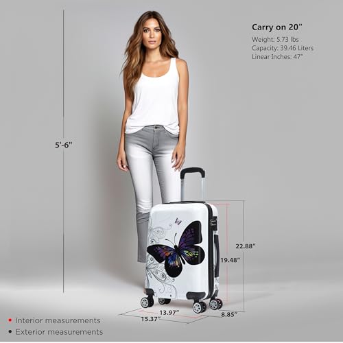 Image of InUSA Butterfly Print 20-Inch Carry-On Hardside Spinner Luggage Travel
