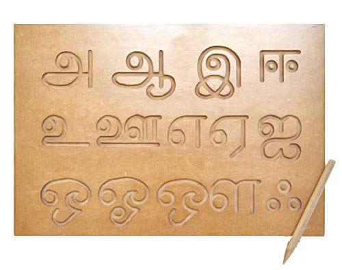 JOY LAND Capital Numbers Hindi Varnmala Writing Practice Wooden Tracing Boards Educational Toys for Kids with Dummy Pencil|Letter Educational Slate|Learning Board for Baby (Tamil Vowel)