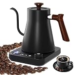 RHD 0.9L Electric Gooseneck Kettle with LCD Display, Real-Time Temp Control Hot Water Boiler to Pour Over Coffee, Brew Tea, Switchable ℉/℃, 1200 Watt Quick Heating Pot, 304 Stainless Steel, Matt Black