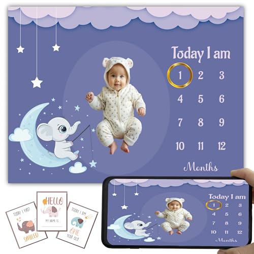 Image of Baby Monthly Milestone Blanket | 1-12 Months | Soft All-Season AC Blanket | Ideal for Newborn Boys & Girls | Perfect Growth Tracker & Photoshoot Prop with Little Star Catcher | 120x90 cm