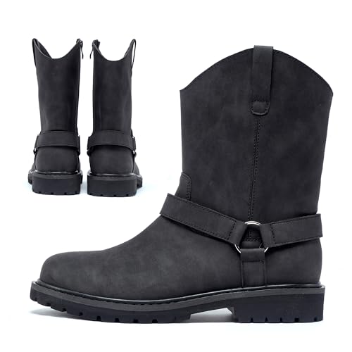 Men's Motorcycle Leather Boots - Black Waterproof Low Heeled Riding, Bicycle, Wide Calf Cowboy, and Hiking Boots2