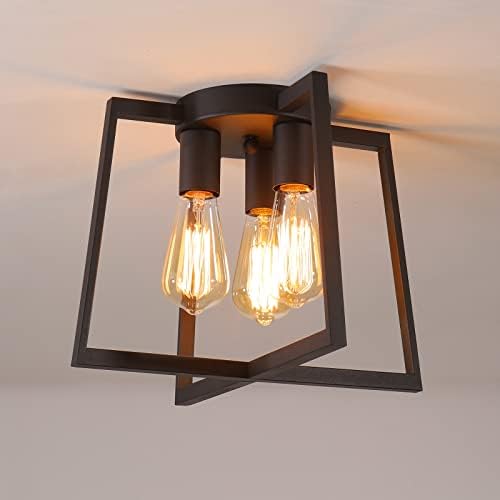 SiyLieu 3-Light Semi Flush Mount Ceiling Light Fixtures, Black Rustic Farmhouse Chandelier,Retro Industrial Ceiling Lighting for Kitchen Dining Room Living Room Bedroom Hallway Foyer.