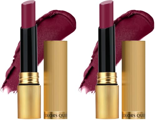Image of Colors Queen Hold Up Full Day Non-Transfer Matte Lipstick | Long Lasting and Weightless Formula | Intense Color Pay Off | Waterproof Lipstick for Women (104 - Deep Maroon, 4g) (Pack of 2)