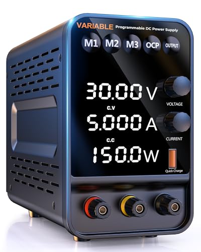 Fuente de alimentación de Laboratorio, 0-30V 0-5A Fuente de alimentación CC Ajustable con Interfaz USB, Ajuste de codificador, Ajustable Pantalla LED de 4 Dígitos