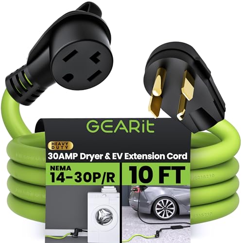 GEARit 30-Amp Extension Cord for Dryer and EV, 125/250-Volt 4-Prong, Compatible with Tesla Model...