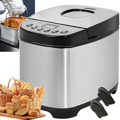 DDNGEJ Máquina para Hacer Pan 12 en 1, Multifuncional, de Acero Inoxidable, con Panel táctil programable, 3 tamaños de Pan, Temporizador de 13 Horas de Reserva y 1 hor