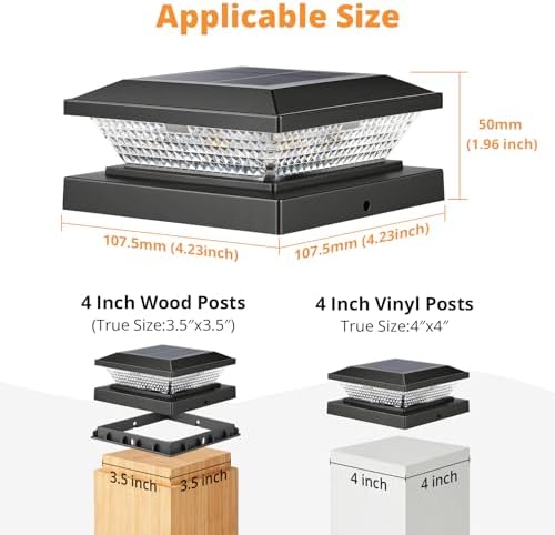 Mlambert 4x4 Solar Post Cap Lights Outdoor 16 Pack, Waterproof Solar Fence Light for Wooden/Vinyl Post, 2 Color Outside Deck Patio Porch Decor, Black - 3
