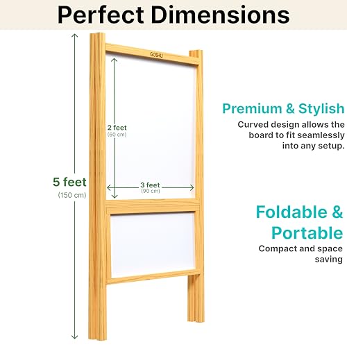 Image of GOSHU 5 Ft. Double Sided Wooden Easel Stand Whiteboard and Chalkboard for Adults, A-Type Foldable Writing Board with Tray for Classroom, Office, Coaching and Home Use (Adults, Pack of 1)