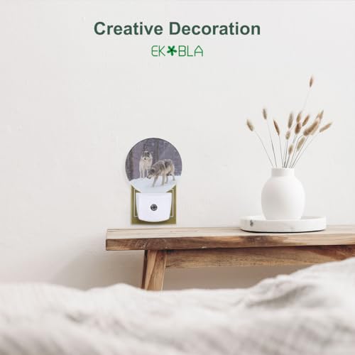 Image of EKOBLA Wolf Night Light, Howling Wolf in Forest Wildlife Night Lights Plug Into Wall with Dusk to Dawn Sensor for Bedroom and Home Decor