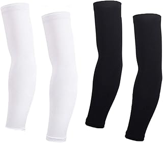 Arm Sleeves For Women Men (2 pair) Cycling Armwarmers Summer UV Sun Protection Black + White L