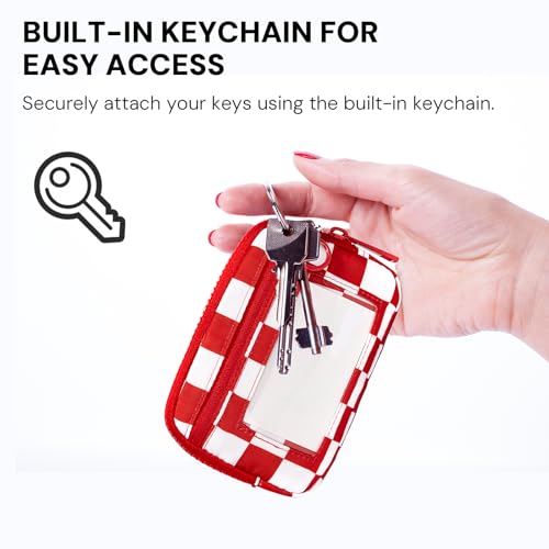 Image of Keychain Wallet for Women with Clear ID Window, Coin Pouch and Wrist Strap | Quick-Access Design with Front Zip Pocket, 3 Card Slots, Inner Mesh Pocket and Lipstick Holder