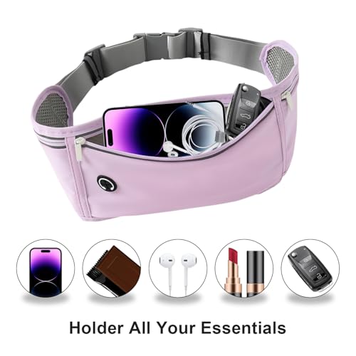 Image of Slim Running Belt for Women Men,Runners Fanny Pack Phone Holder,Money Belt,Running Gear Accessories,with 3 Pockets (Purple)