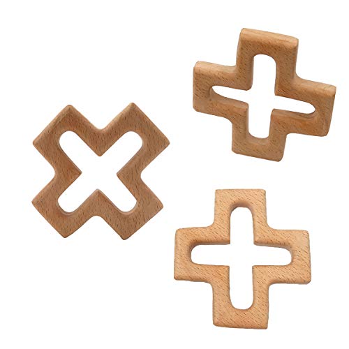 Image of 10pcs Natural Wooden Cross Children's Toy Pendant Pure Natural Beech Wood Animal Shape Toys for Handmade Home Decoration Crafts (10 pcs)