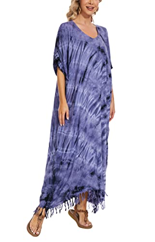 Image of Beautybatik Women Hippie Tie Dye Caftan Kaftan Loungewear Maxi Plus Size Long Dress XL to 4X