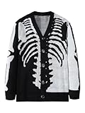 SHENHE Men's Skeleton Pattern Cardigan Sweaters Long Sleeve Unisex Outwear Knitted Coats Light Grey S