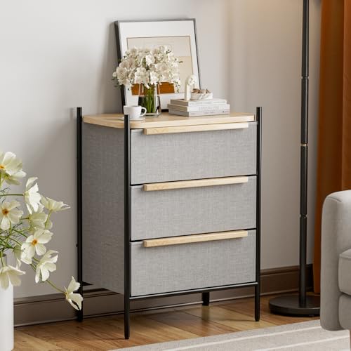 IKIFLY 収納チェストタンス 収納 大容量 引き出し 箪笥 布製 洋服タンス おしゃれ たんす スリム 衣類収納 キャビネットリビングチェスト 寝室収納 軽量 お洒落 コンパクト 大容量 転倒防止 安定感 組み立て簡単 一人暮らし3段3杯【幅57.5
