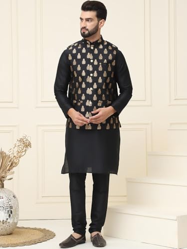 Image of SOJANYA (Since 1958 Men's Silk Blend Kurta Pyjama With Nehrujacket Set