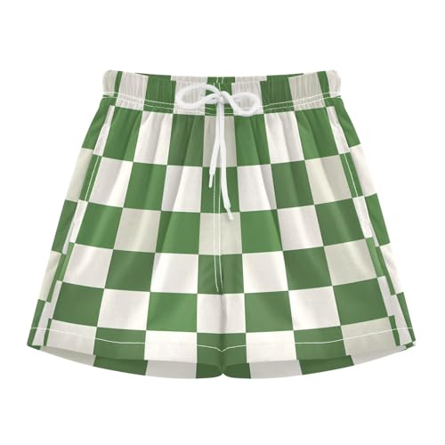 Bolaz Toddler Boys Swimwear Swim Trunks with Compression Liner 4T Green White Checkered