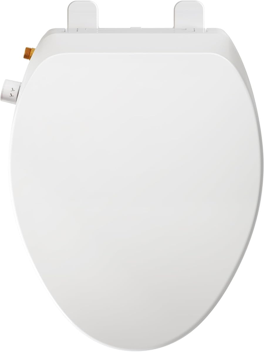 Elongated Bidet Toilet Seat – Non-Electric, Slow-Close Lid, Adjustable Water Pressure, Self-Cleaning Dual Nozzles for Frontal & Rear Wash – Hygienic Fresh Water Bidet Seat with Brass Inlet (Elongated)