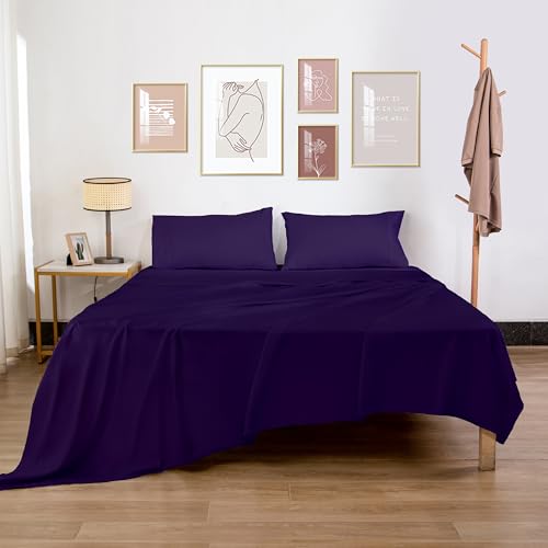 HBHLFZ King Flat Sheet - Ultra Soft Polyester Top Sheet - Hotel Quality Bed Sheets - Comfortable Wrinkle-Free - Easy to Care for - 1 King Flat Sheet Only(King,Purple)