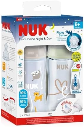 NUK Kit de Mamadeiras Anticólica Dia e Noite com Controle de Temp...