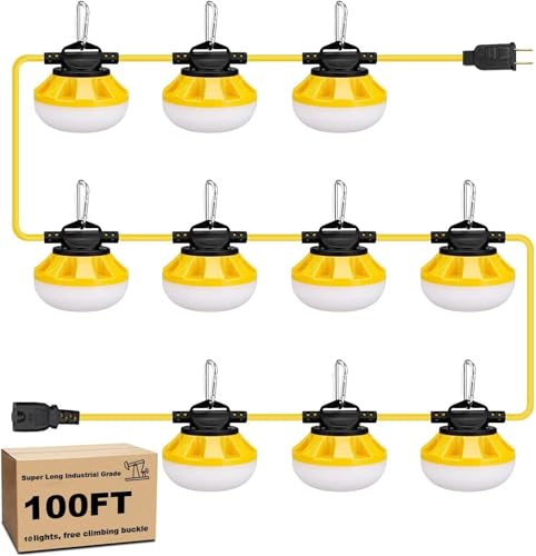 HooYan 100FT Construction LED String Lights, Industrial Grade Best for Construction Sites...
